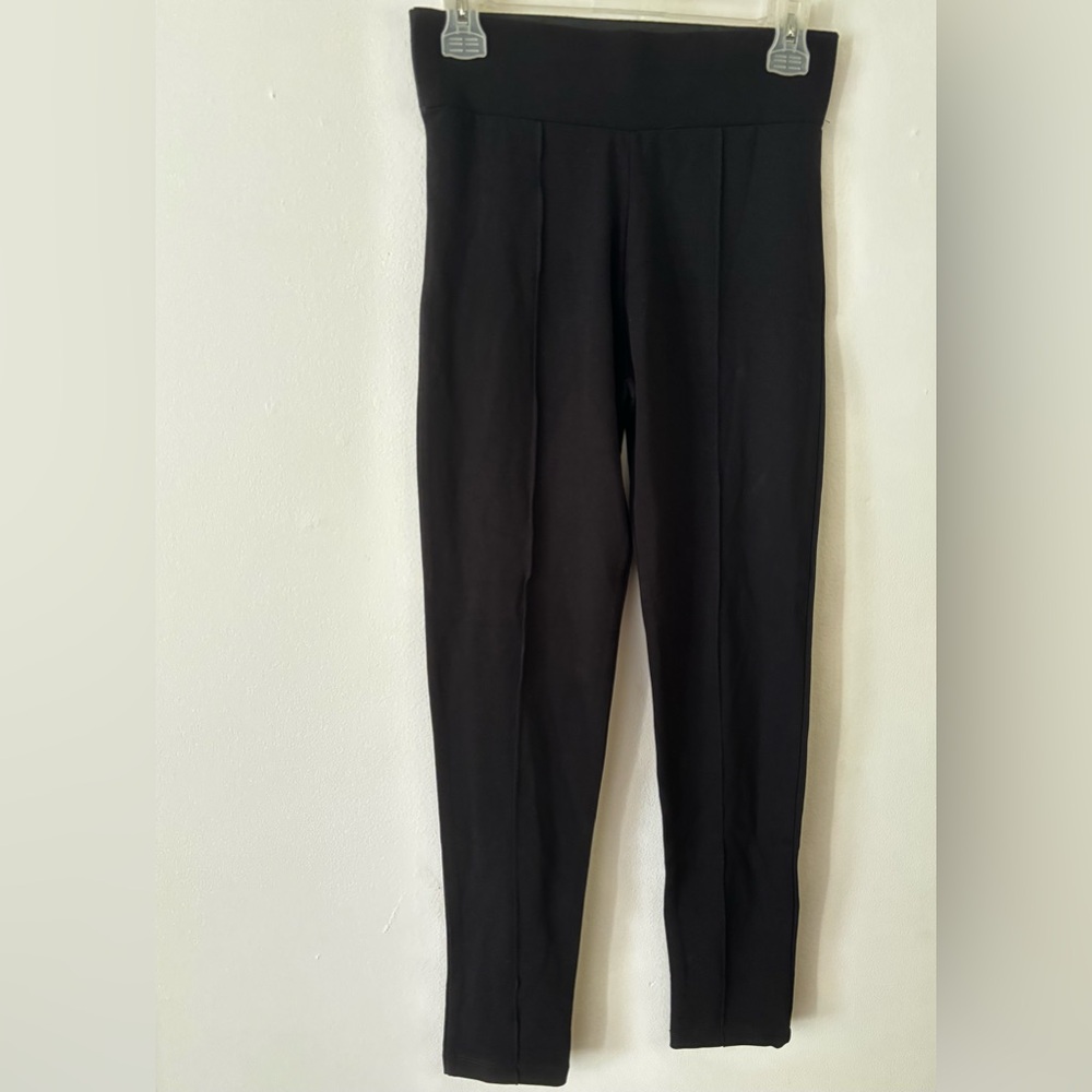 Zara Basic black high waisted straight cropped leggings with front seams medium